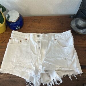 Levi's 501 White Frayed Jean Shorts